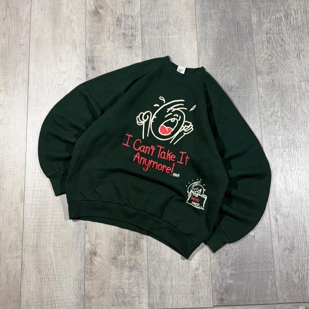 90s funny humor cartoon graphic green crewneck sweatshirt obscure